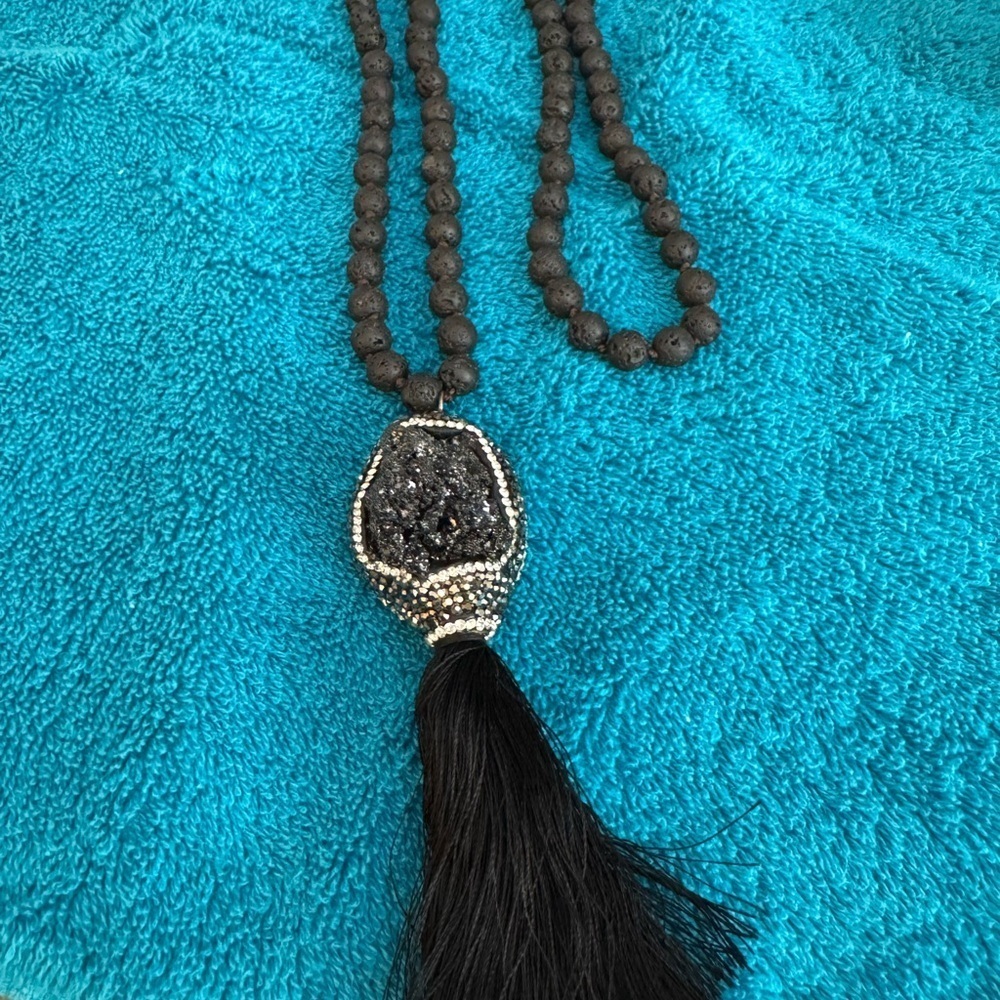 Black Beaded Necklace with Tassel